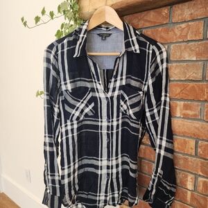 Lucky Brand Navy Blue and White Plaid Shirt